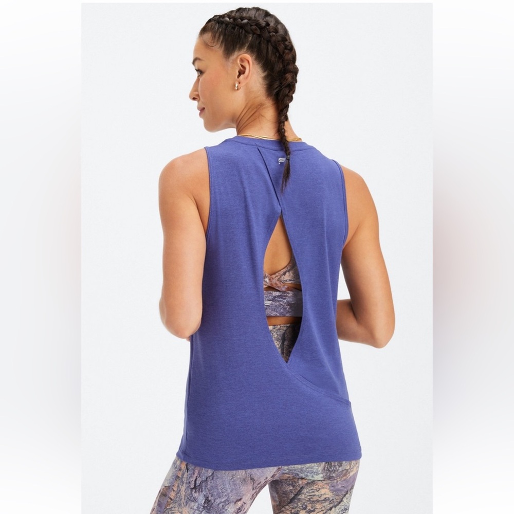 Fabletics large backless tank top bright blue